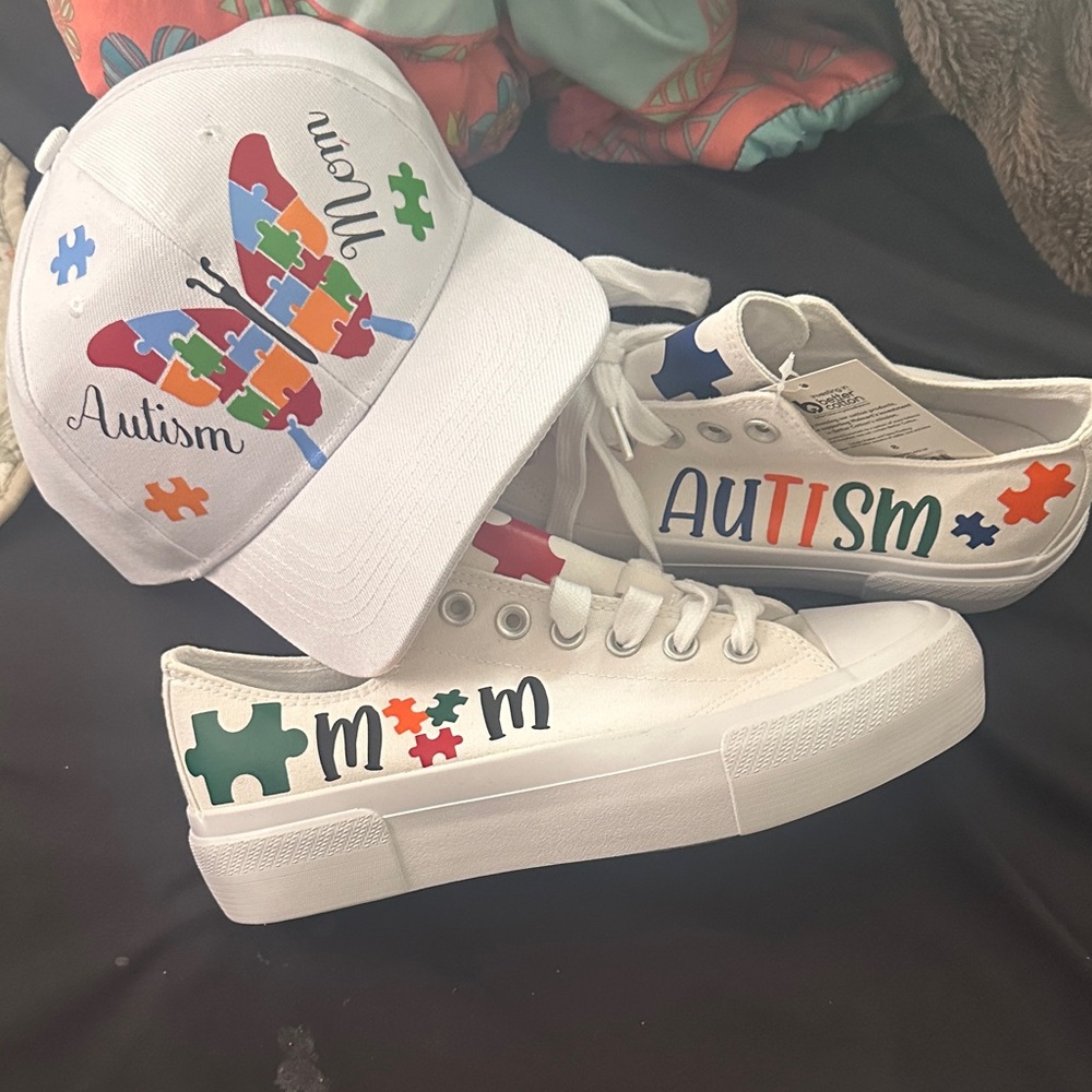 White Autism Awareness Sneakers and Cap